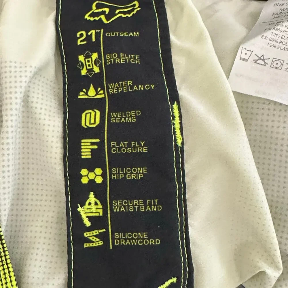 Y2K Fox Racing Boardshort Yellow Teal Black Surf Retro Back Graphic Logo Mens 32